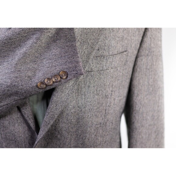 Chaps Ralph Lauren Mens 42 Beige Lambswool herringbone Blazer Coat Suit Jacket - Picture 8 of 12